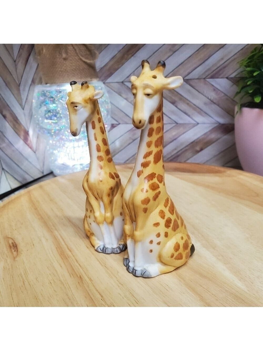 Franklin Mint Noahs Ark Giraffe Salt Pepper Shaker Set Porcelain